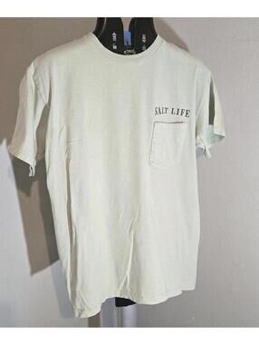 Salt Life Light Green Fishing T-Shirt Men’s Short Sleeve Pocket Graphic Print
